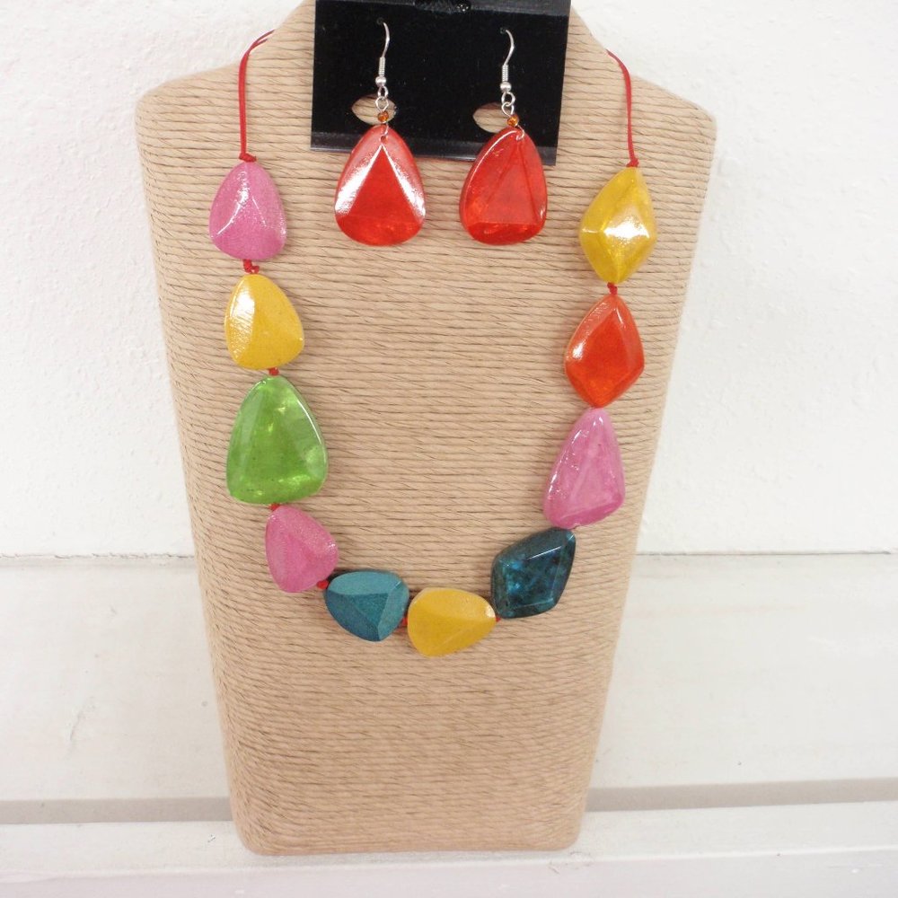 Handcrafted Multi Color Indigenous Wood Necklace Set